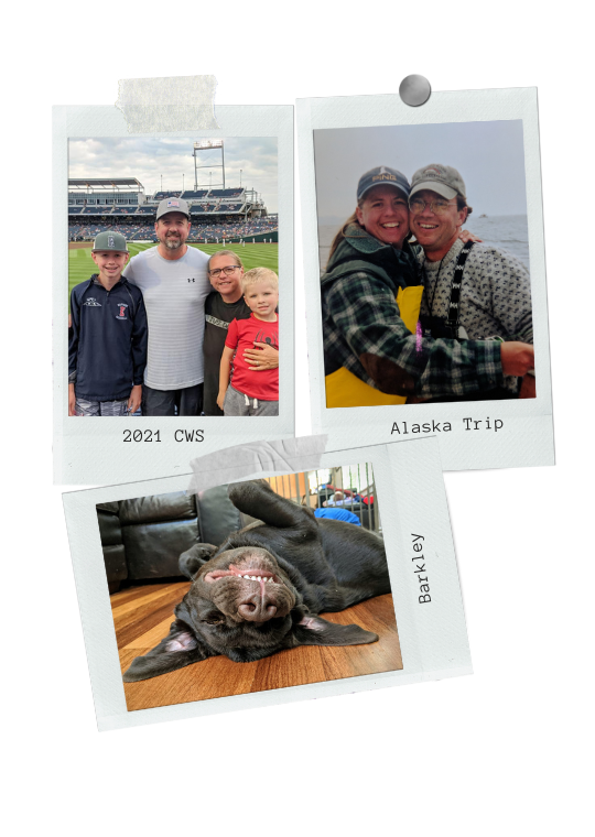 three photo collage of family, dog, fishing friend